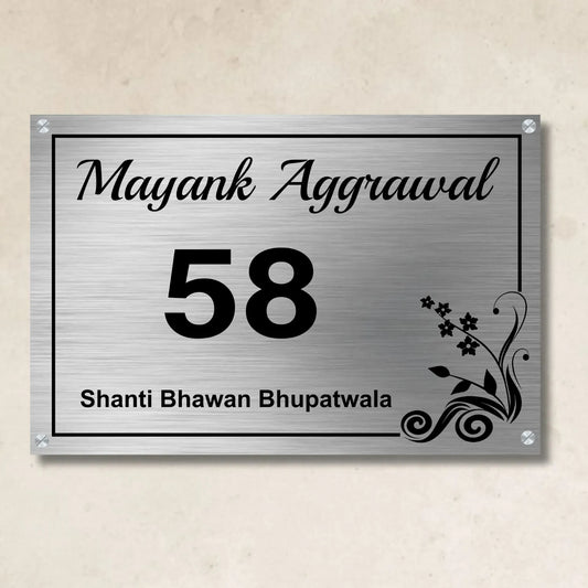 Corner Floral Stainless Steel Nameplate for Home office Outdoor