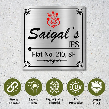 Lord Ganesh Modern Nameplate for Home, Door, Bungalow (12x12 inches)