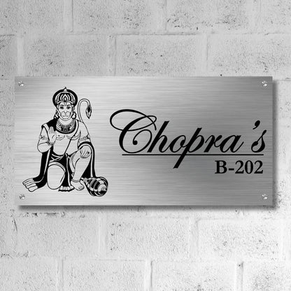 Lord Hanuman Stainless Steel Nameplate for Home office Outdoor Entrance