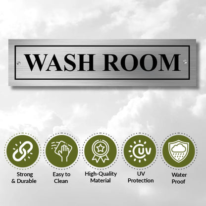 Wash Room Stainless Steel Signage Board for Business Shop Stores Cafes Hospital School Office Hotel Restaurant Company