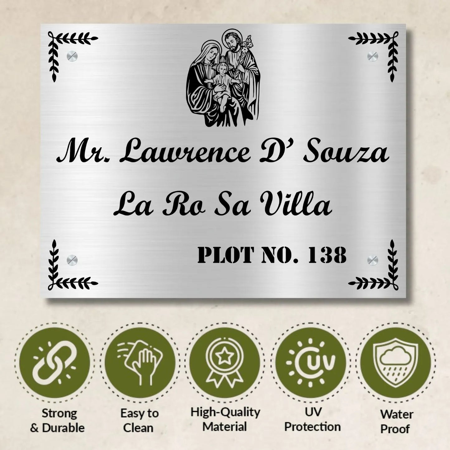 Mary and Jesus Stainless Steel Nameplate for Home office Outdoor