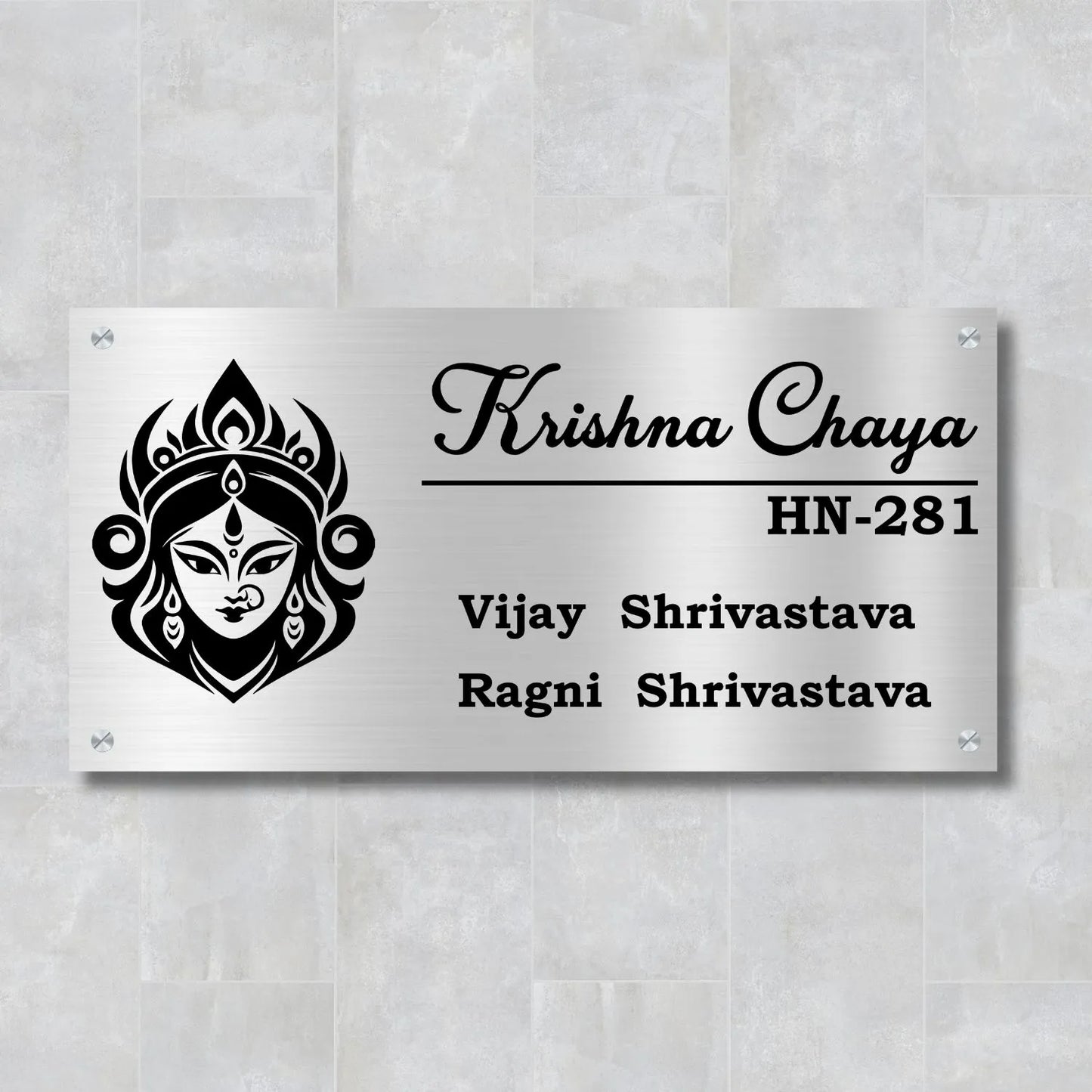 Goddess Durga Stainless Steel Nameplate for Home office Outdoor