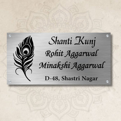 Peacock Feather Stainless Steel Nameplate for Home office Outdoor Entrance