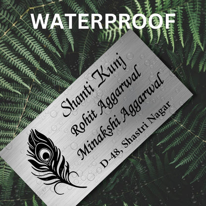 Peacock Feather Stainless Steel Nameplate for Home office Outdoor Entrance