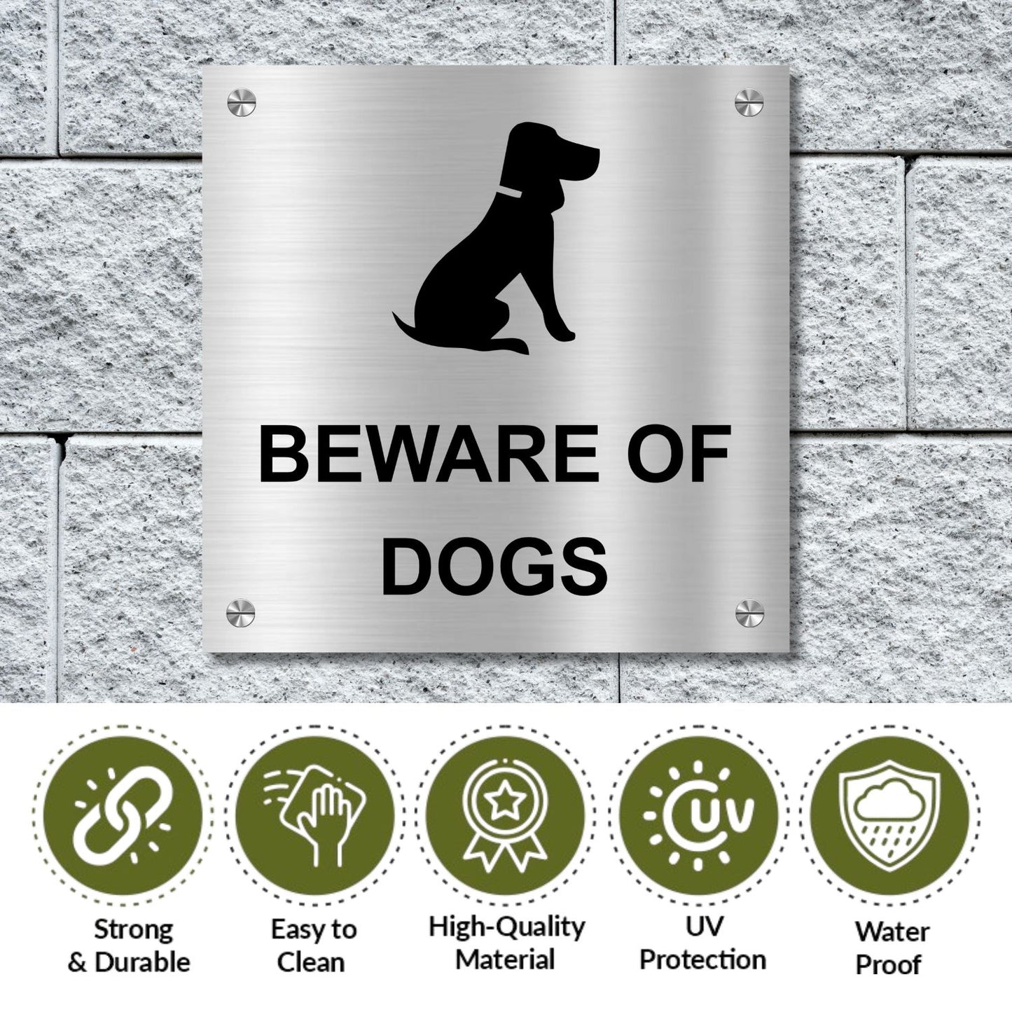 Beware of Dogs Stainless Steel Signage Board for Business Shop Stores Cafes Hospital School Office Hotel Restaurant Company
