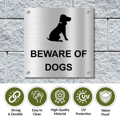 Beware of Dogs Stainless Steel Signage Board for Business Shop Stores Cafes Hospital School Office Hotel Restaurant Company