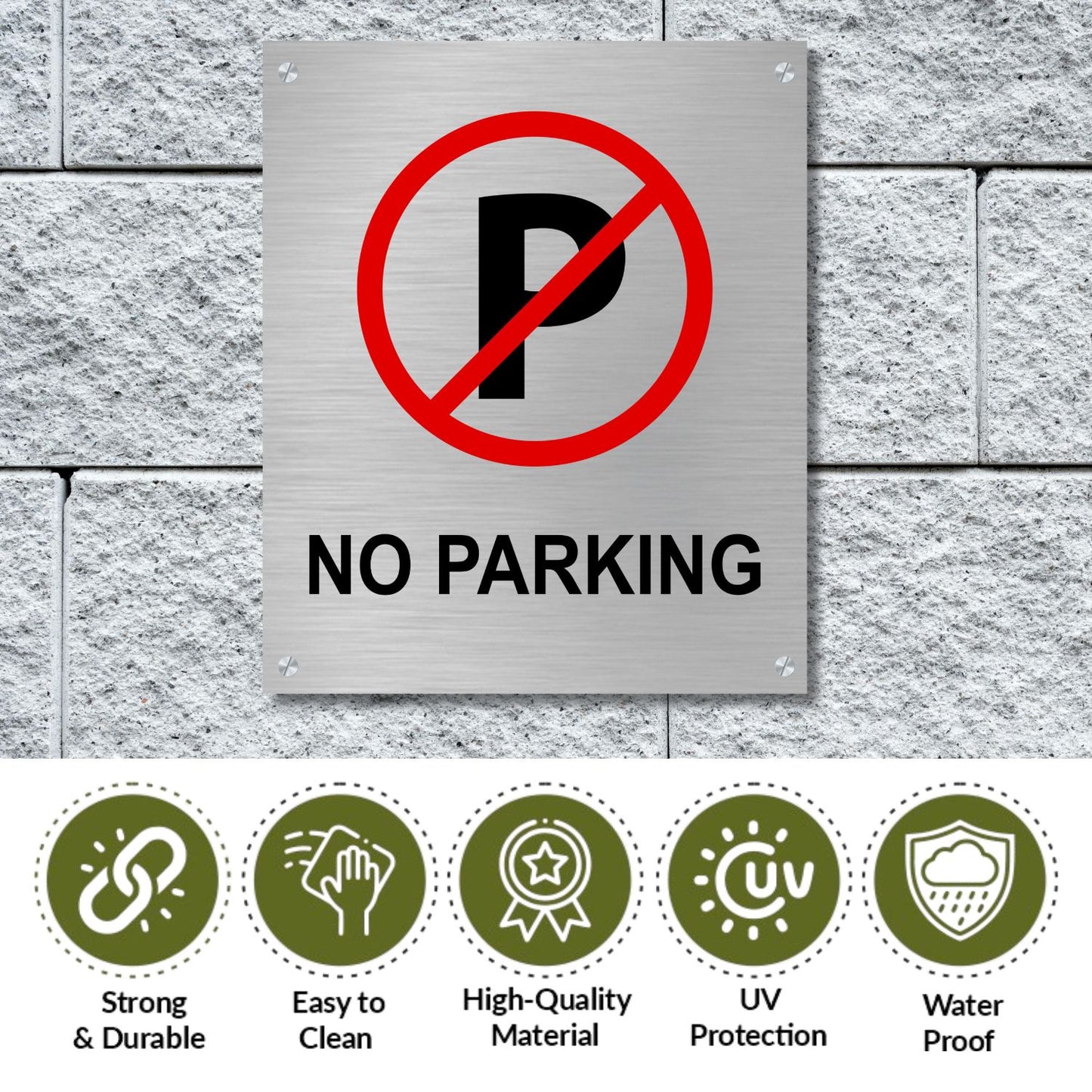 No Parking Stainless Steel Signage Board for Business Shop Stores Cafes Hospital School Office Hotel Restaurant Company