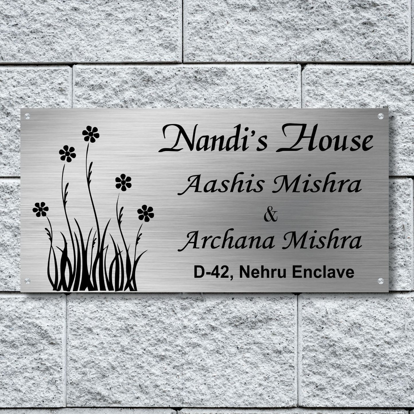 Flower Stainless Steel Nameplate for Home office Outdoor Entrance
