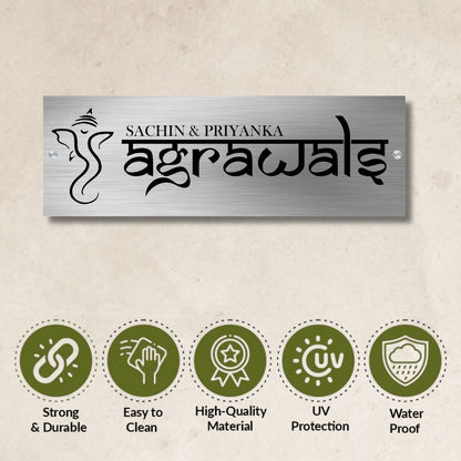 Lord Ganapati Stainless Steel Nameplate for Home office Outdoor