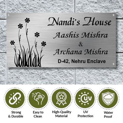 Flower Stainless Steel Nameplate for Home office Outdoor Entrance
