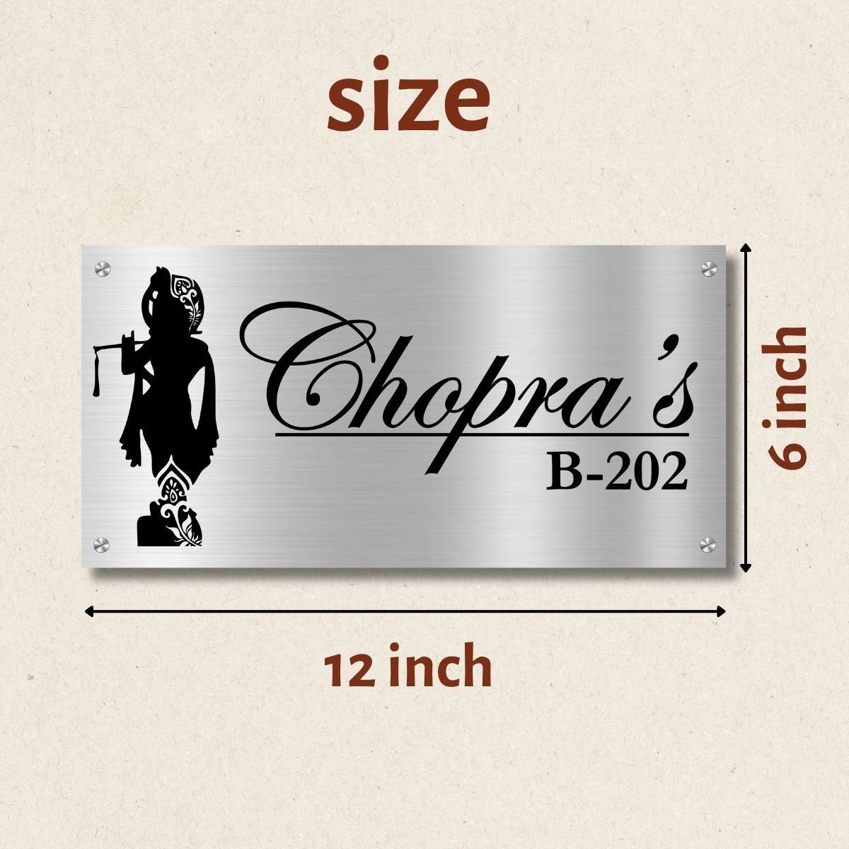Lord Krishna Stainless Steel Nameplate for Home office Outdoor