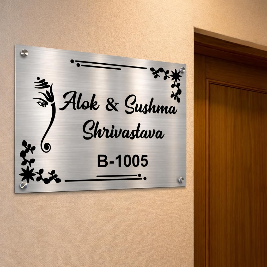 Lord Ganesha Stainless Steel Nameplate For Home Entrance Outdoor Door name plates