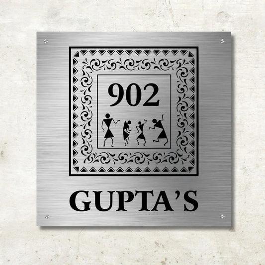 Designer Stainless Steel Nameplate for Home, Door, Bungalow, outdoor (12x12 inches)