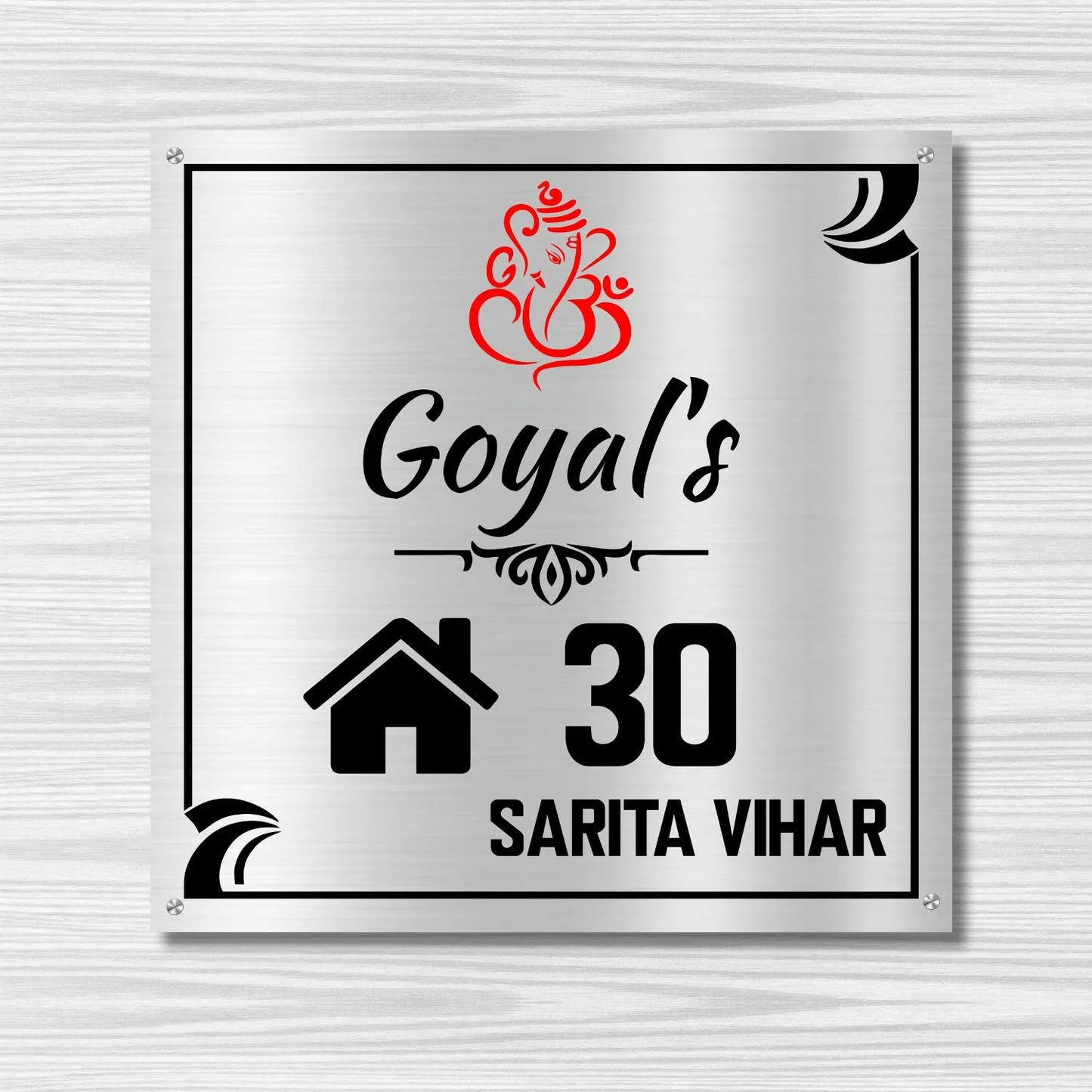 Lord Ganesh Stylish Nameplate for Home, Door, Bungalow (12x12 inches)
