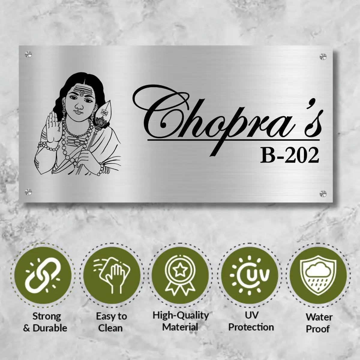 Lord Murugan/Kartikeya Stainless Steel Nameplate for Home office Outdoor