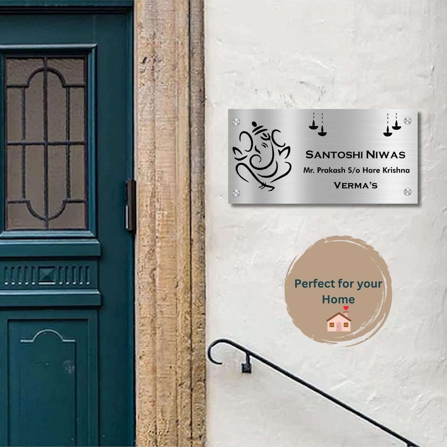 Diya Stainless Steel Nameplate for Home office Outdoor Entrance