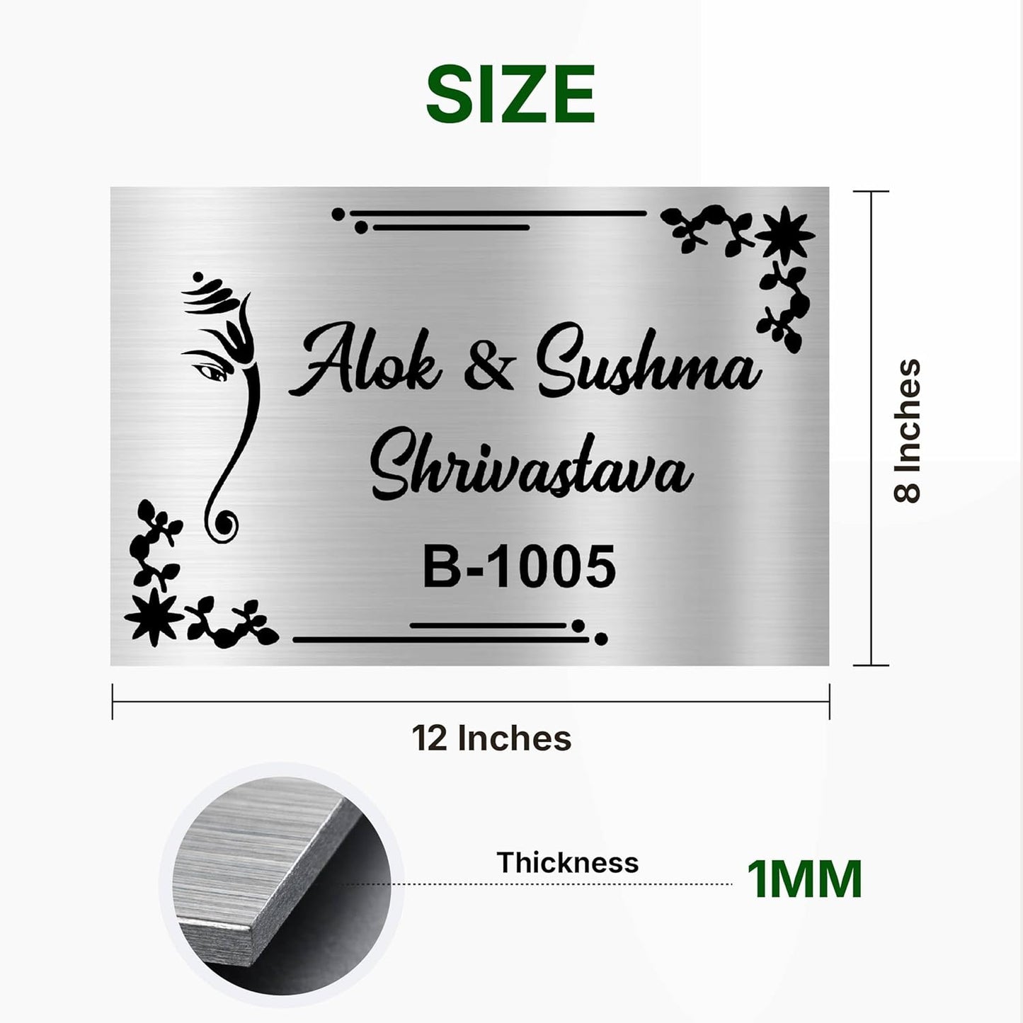 Lord Ganesha Stainless Steel Nameplate For Home Entrance Outdoor Door name plates