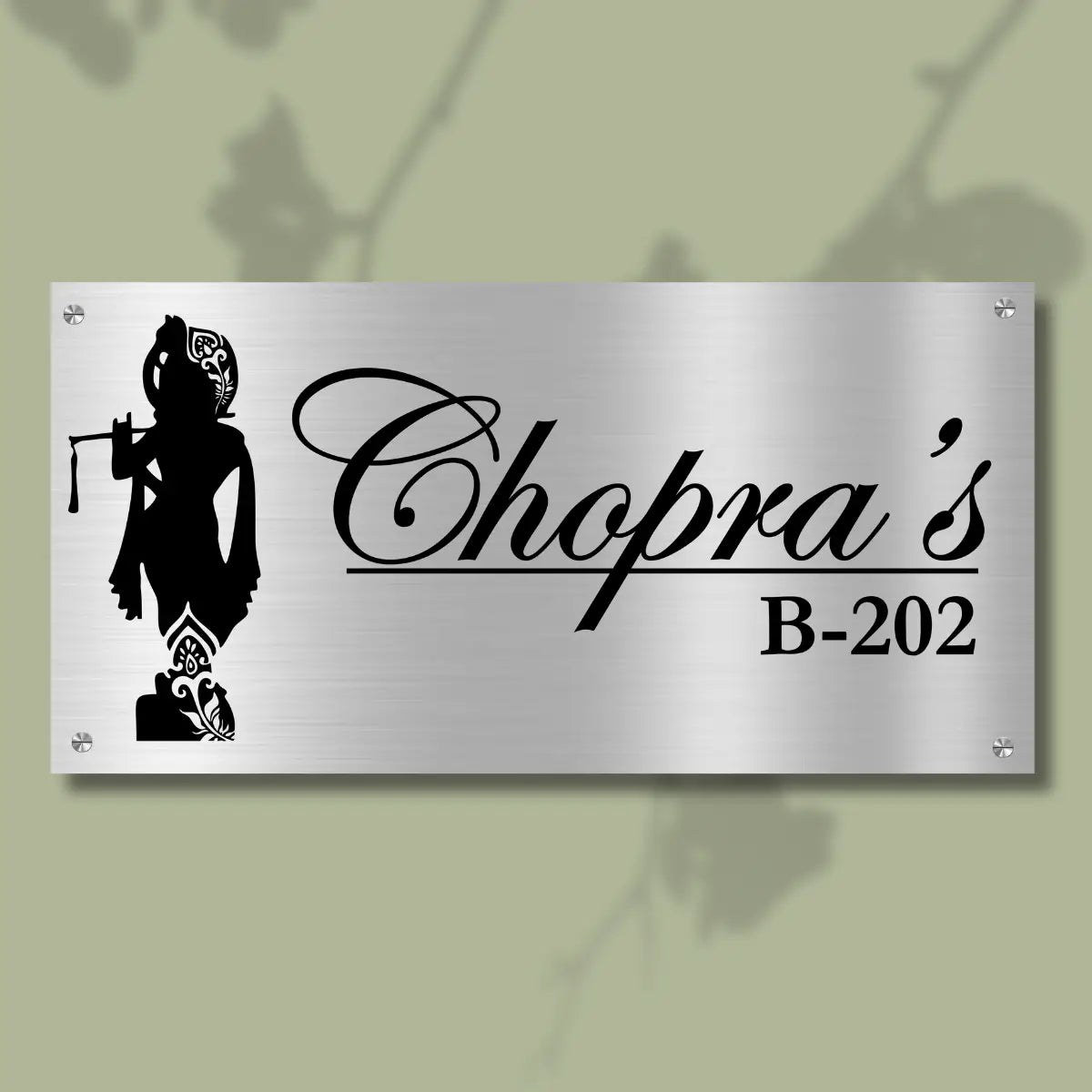 Lord Krishna Stainless Steel Nameplate for Home office Outdoor