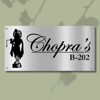 Lord Krishna Stainless Steel Nameplate for Home office Outdoor