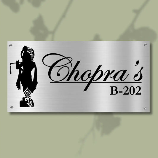 Lord Krishna Stainless Steel Nameplate for Home office Outdoor