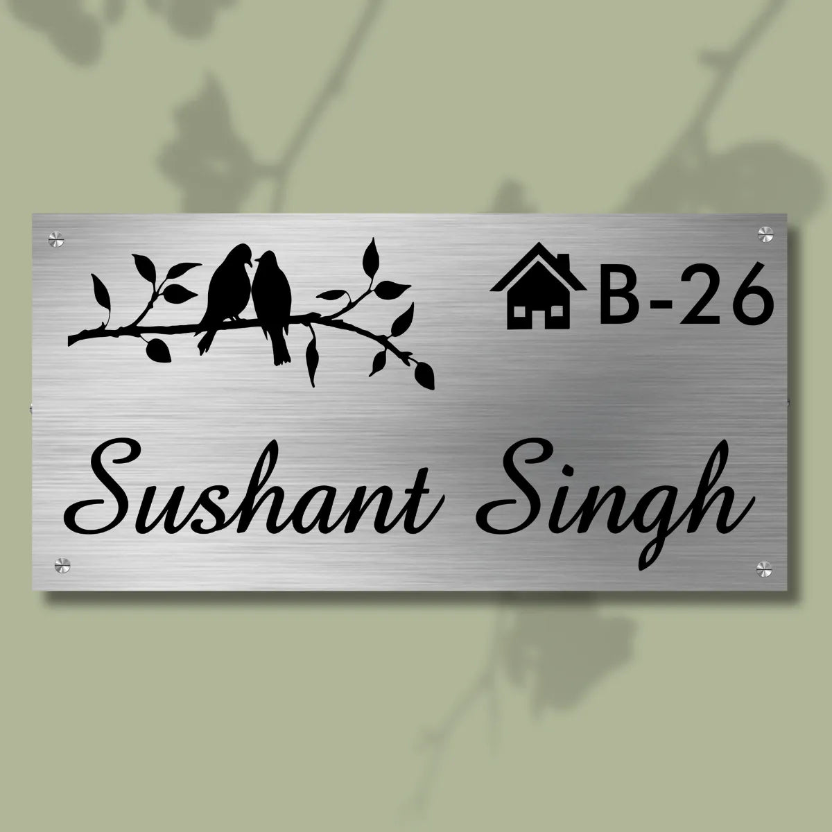 Birds Stencil Stainless Steel Nameplate for Home office Outdoor Entrance