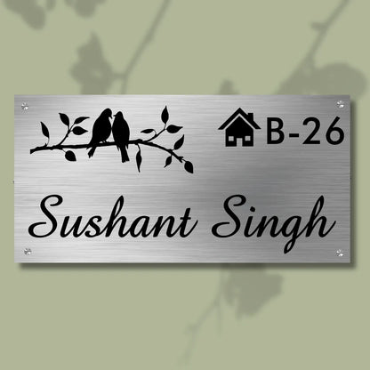 Birds Stencil Stainless Steel Nameplate for Home office Outdoor Entrance