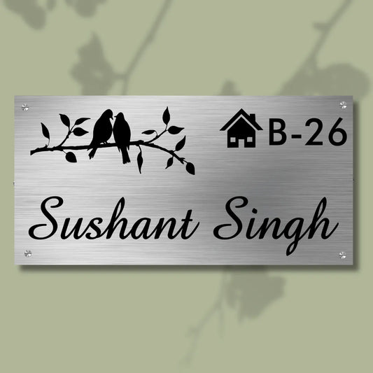Birds Stencil Stainless Steel Nameplate for Home office Outdoor Entrance