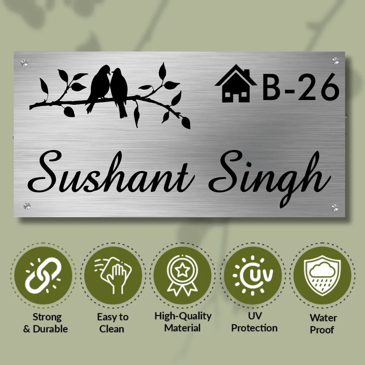 Birds Stencil Stainless Steel Nameplate for Home office Outdoor Entrance