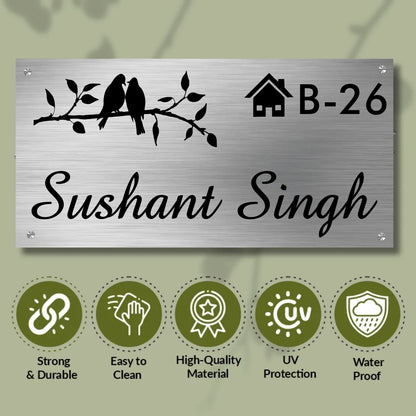 Birds Stencil Stainless Steel Nameplate for Home office Outdoor Entrance