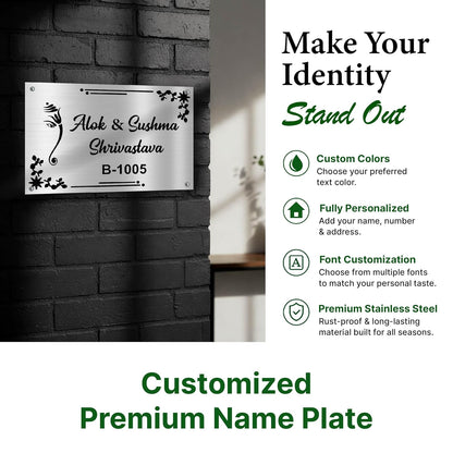 Lord Ganesha Stainless Steel Nameplate For Home Entrance Outdoor Door name plates