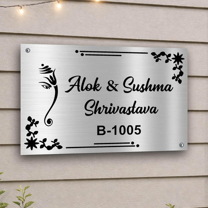 Lord Ganesha Stainless Steel Nameplate For Home Entrance Outdoor Door name plates