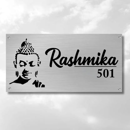 Lord Budha Stainless Steel Nameplate for Home office Outdoor Entrance