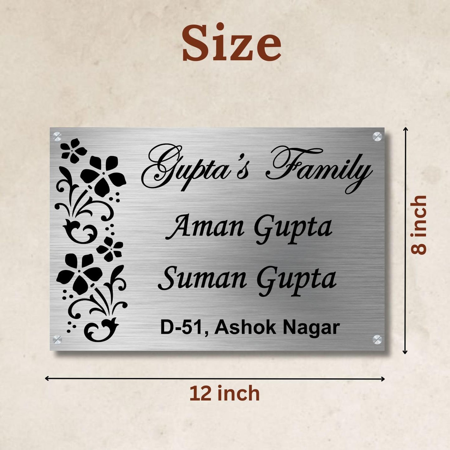 Floral Leaves Stainless Steel Nameplate For Home Entrance Outdoor Customized Door name plates