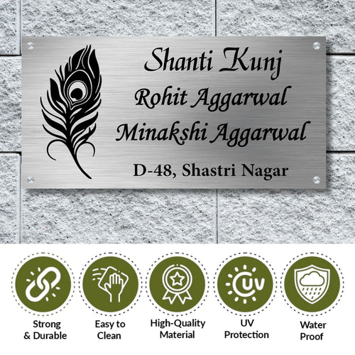 House Name Plate with Door Number in Modern Steel Finish