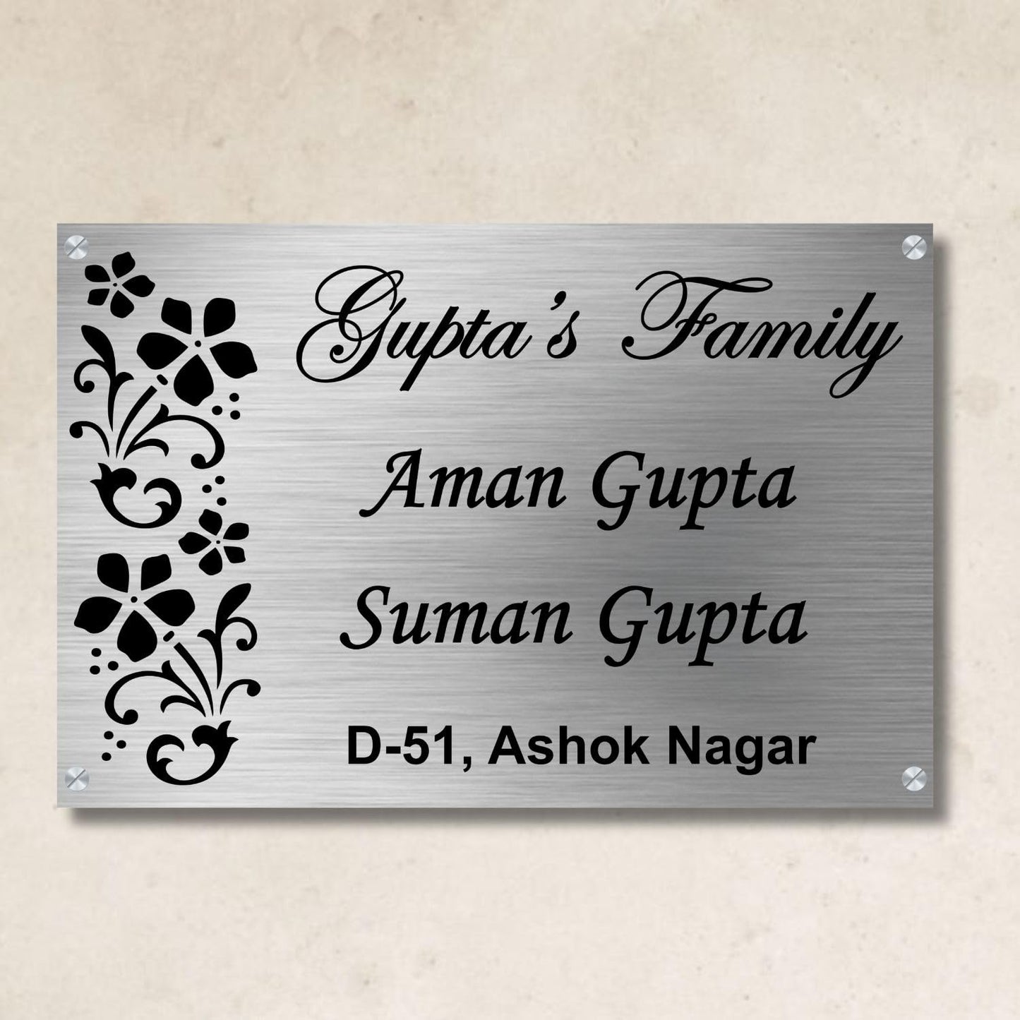 Floral Leaves Stainless Steel Nameplate For Home Entrance Outdoor Customized Door name plates
