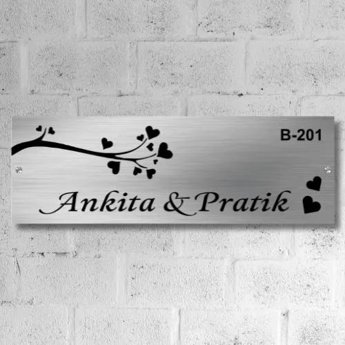 Flat Name Plate Design with Number in Stainless Steel