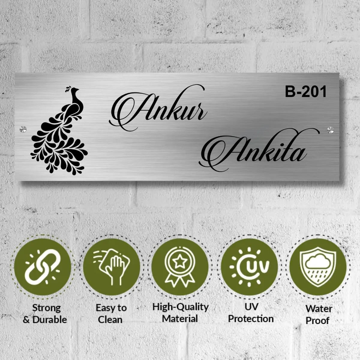 Peacock Stainless Steel Nameplate for Home office Outdoor Entrance