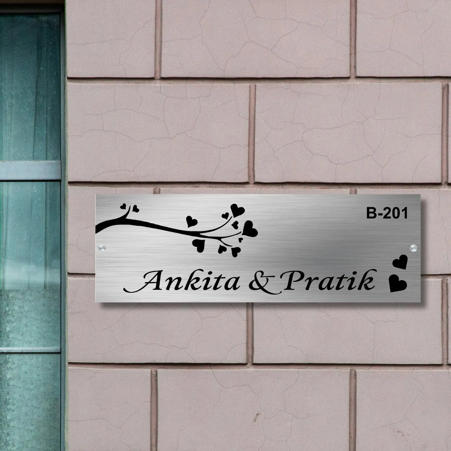 Heart Tree Stainless Steel Nameplate for Home office Outdoor Entrance